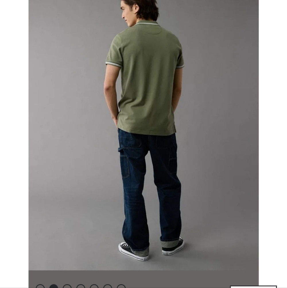 American Eagle Lived In Stretch Slim Fit Tipped Polo Shirt Size Large - Picture 2 of 9